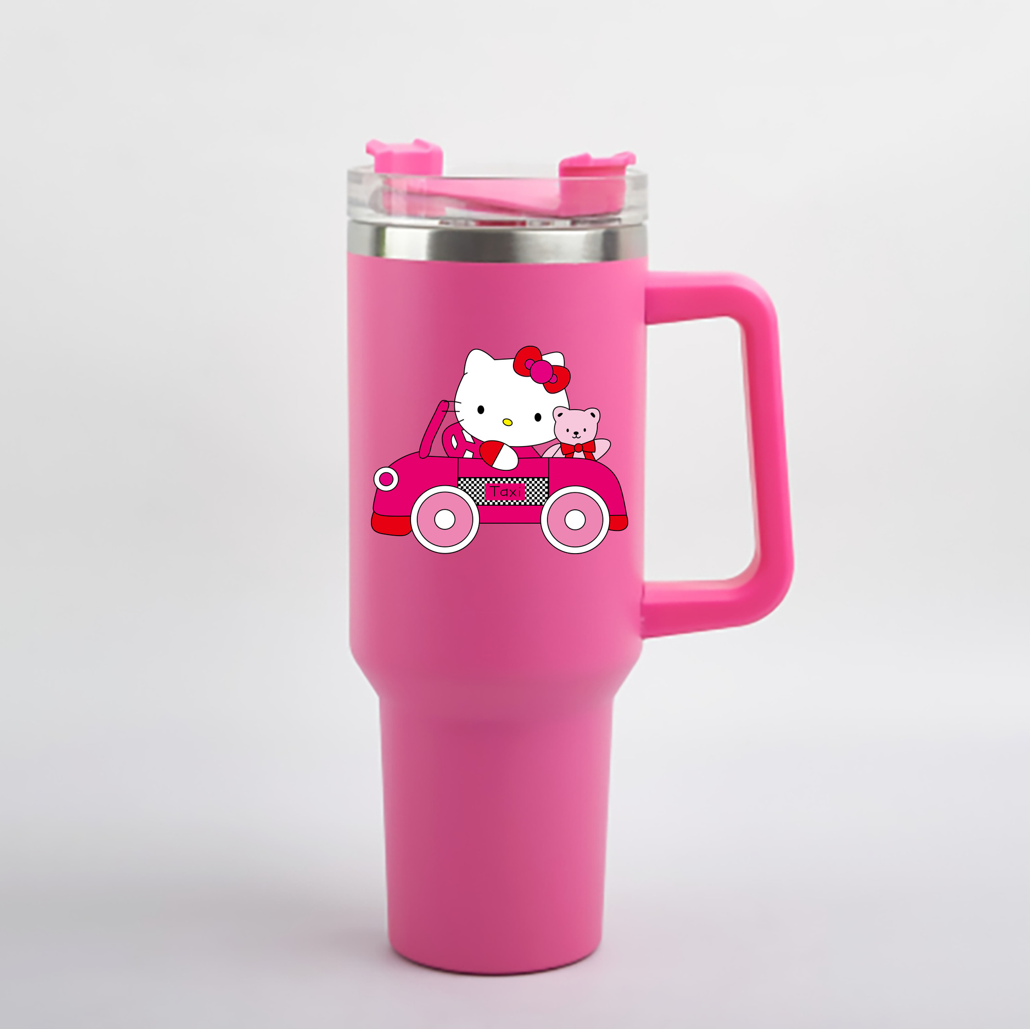 （画像用） Hello Kitty ハローキティ 1200mL車用タンブラー - クリスタルステッカー（プラスチックストロー付き）
